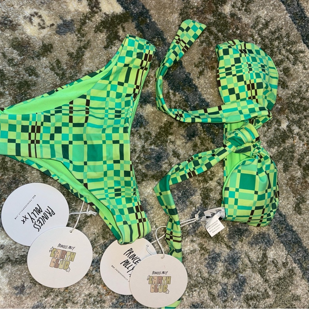 Princess Polly Vibrant Green Checkered bikini